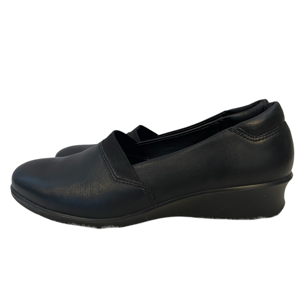 ECCO Felicia Womens 7 Black Shoes Flats Leather Slip On Wedge Casual Slip On